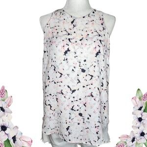 Alice Collection Floral Watercolor Chiffon Sleeveless Blouse White Pink Small S